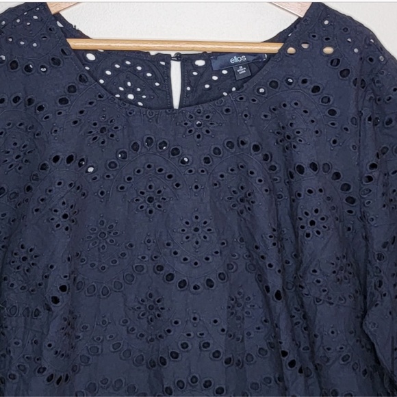 Ellos | Black Eyelet Lace Short Sleeve Scalloped Top - Picture 3 of 4